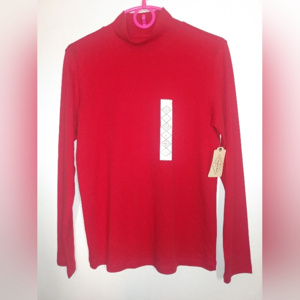 St John's Bay Mock Neck LS Cotton Shirts, Set-2  1 Red & 1 Brown
